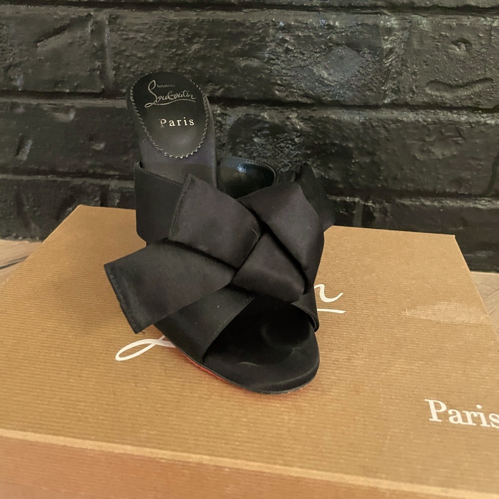Louboutin Matricia 100 Black Satin Heels